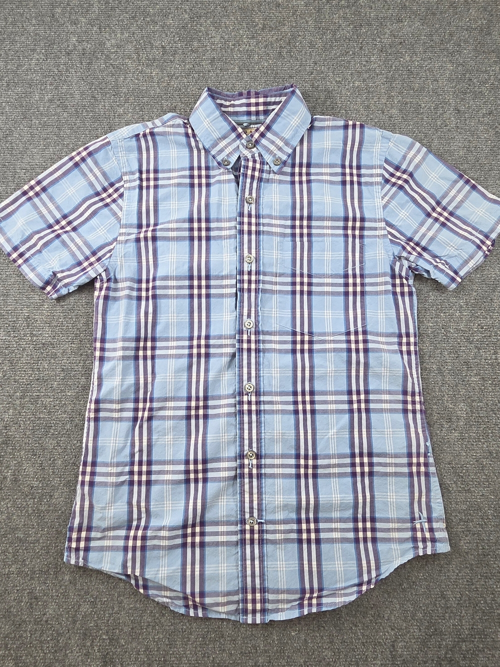 Relwen Short Sleeve Shirt Men's Size XS Plaid Check Button Down Chest Pocket EUC